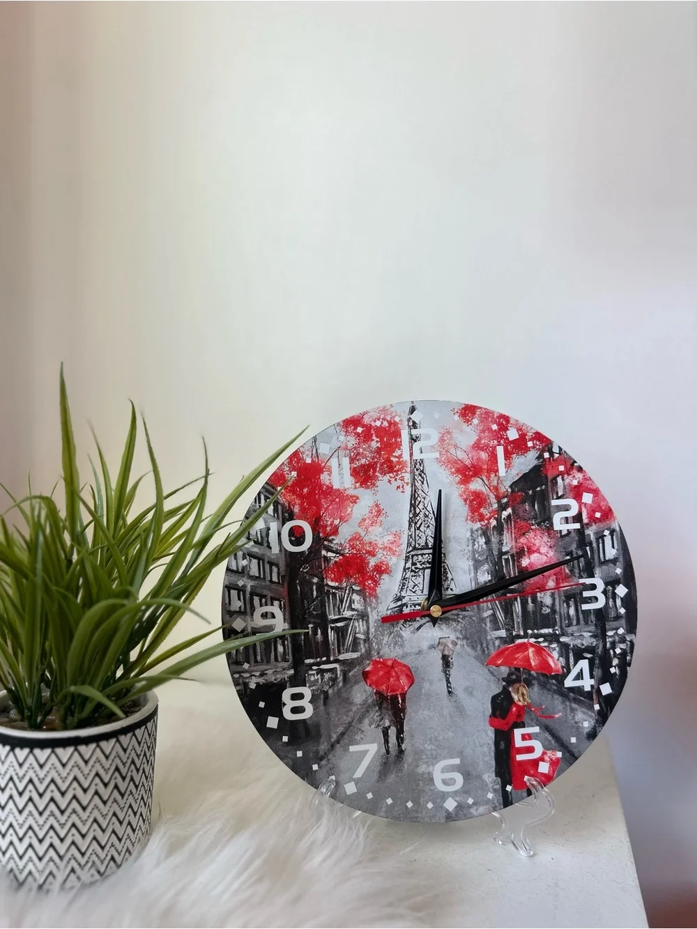 Red Accent Paris Street Wall Clock -